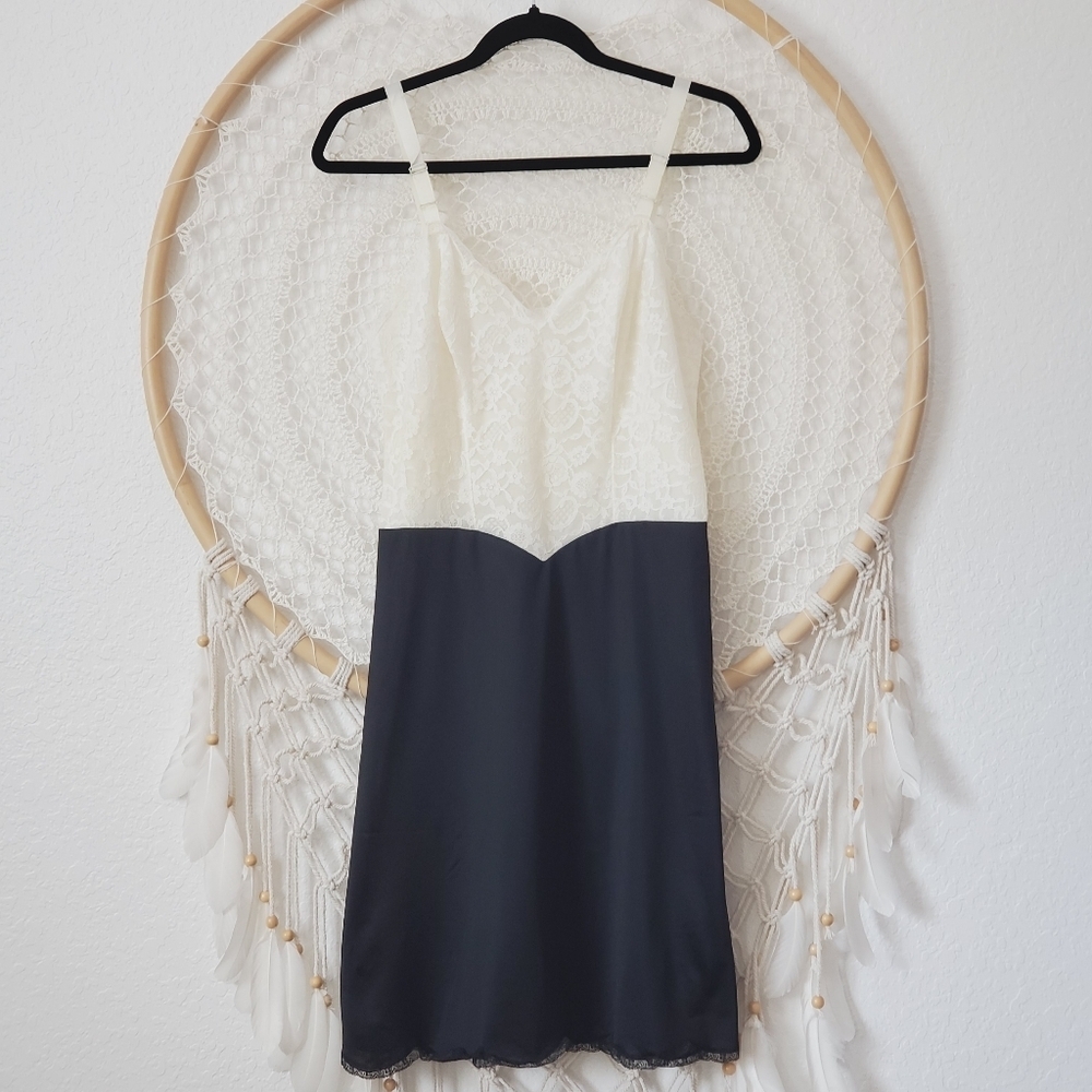 Vintage Vanity Fair Cream and Black Lace Chemise slip
